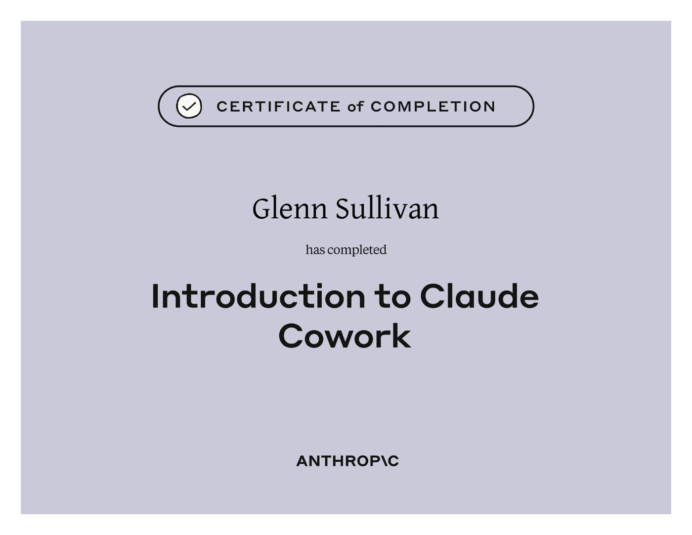 Anthropic certificate of completion: Introduction to Claude Cowork