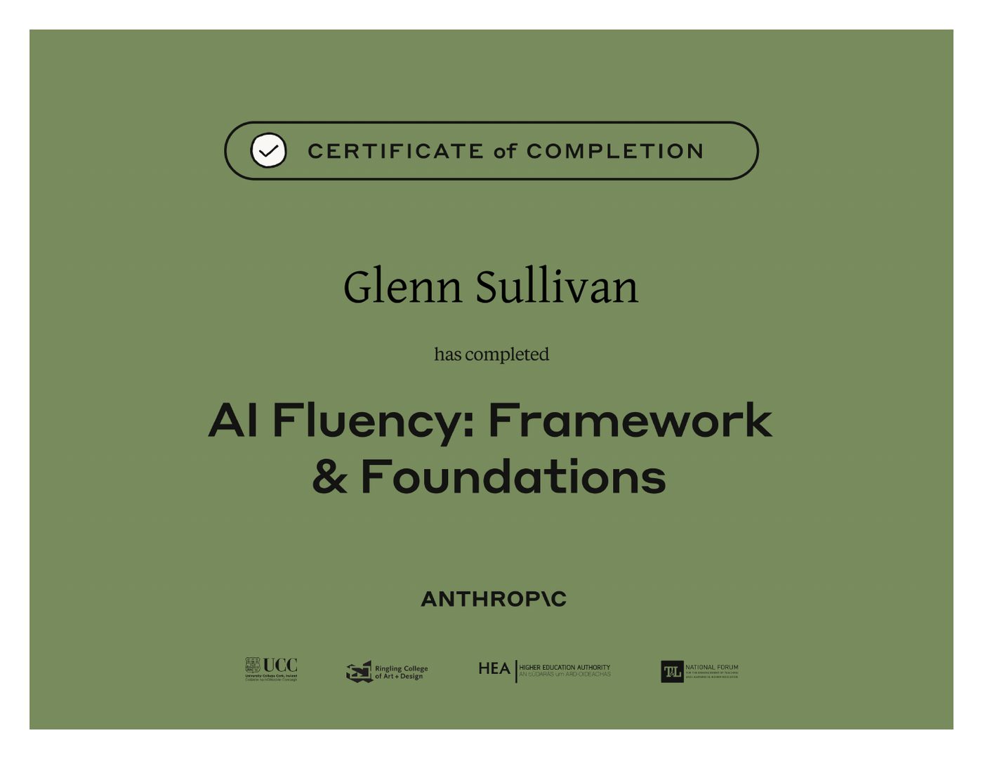 Anthropic certificate of completion: AI Fluency: Framework & Foundations