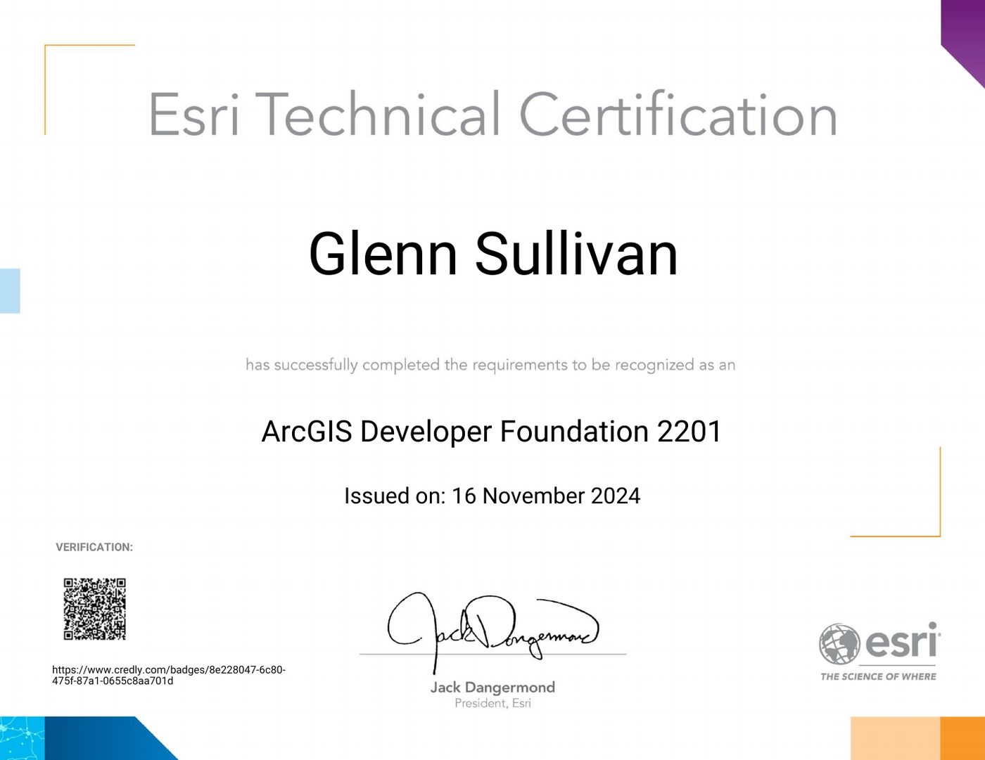 Esri technical certification: ArcGIS Developer Foundation 2201