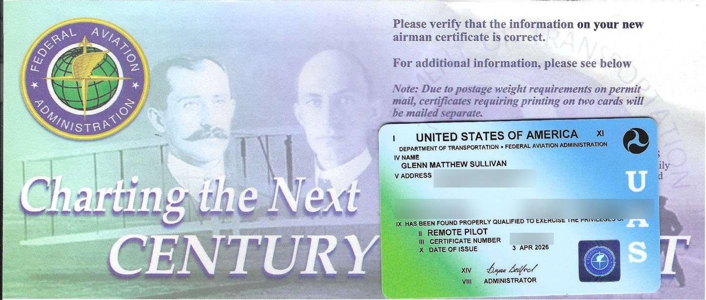 FAA Remote Pilot certificate (personal details redacted)