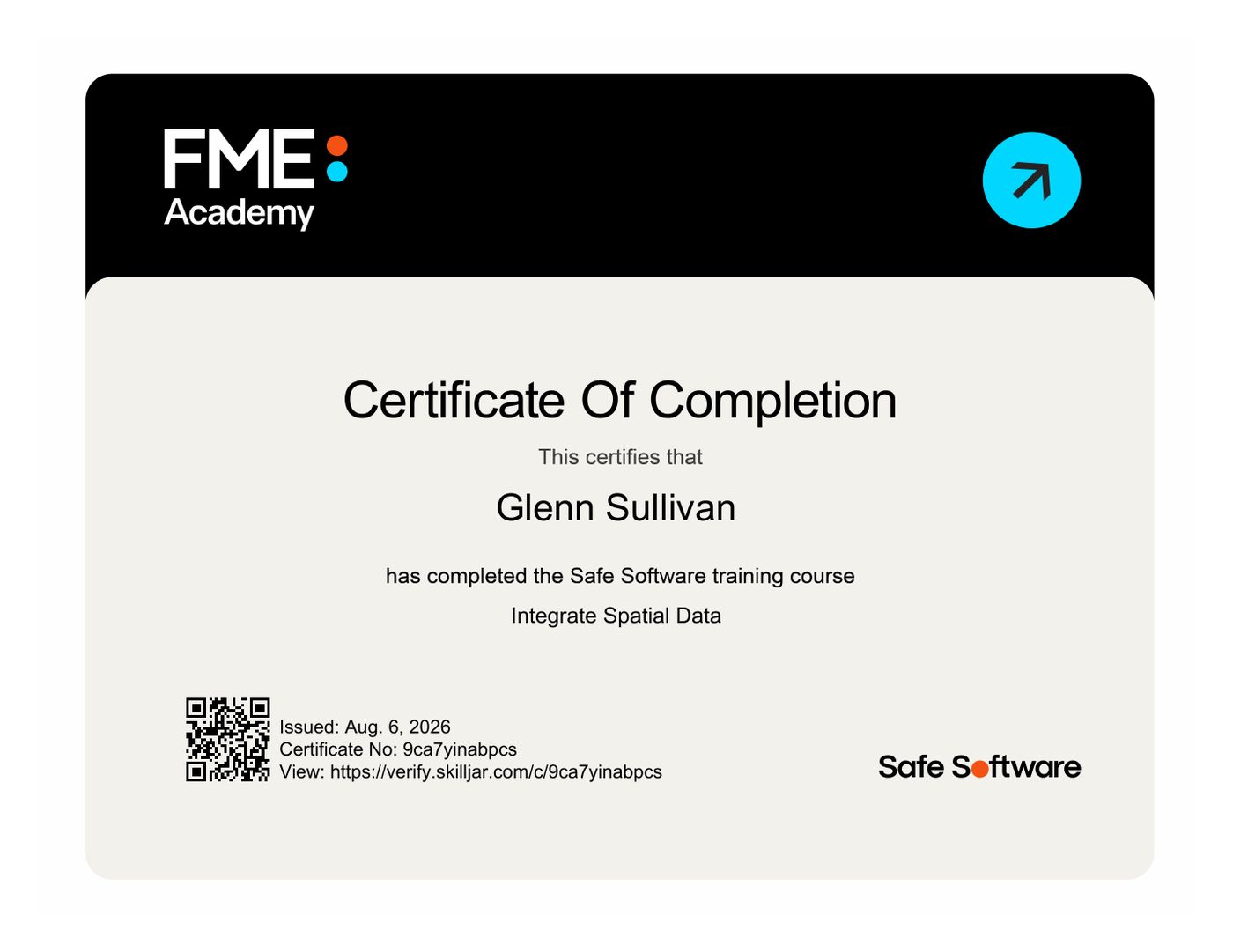 Safe Software FME certificate: Integrate Spatial Data (FME Form)