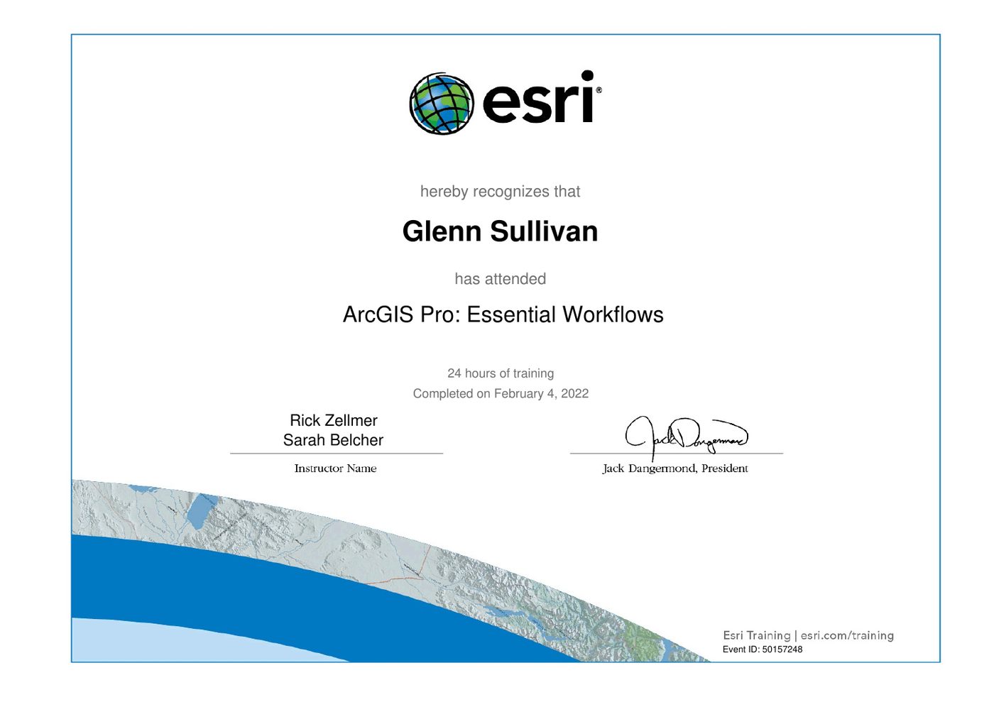 Esri training certificate: ArcGIS Pro: Essential Workflows