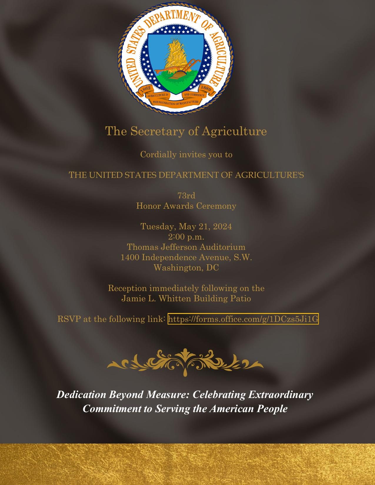 Invitation to the USDA's 73rd Honor Awards Ceremony
