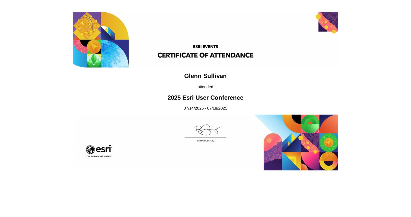 2025 Esri User Conference certificate of attendance