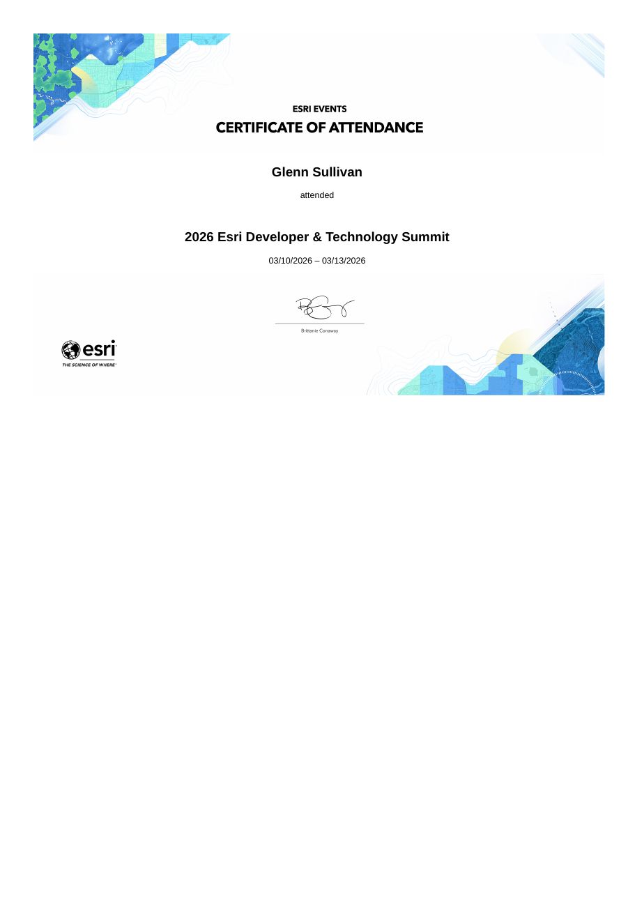 2026 Esri Developer & Technology Summit certificate of attendance
