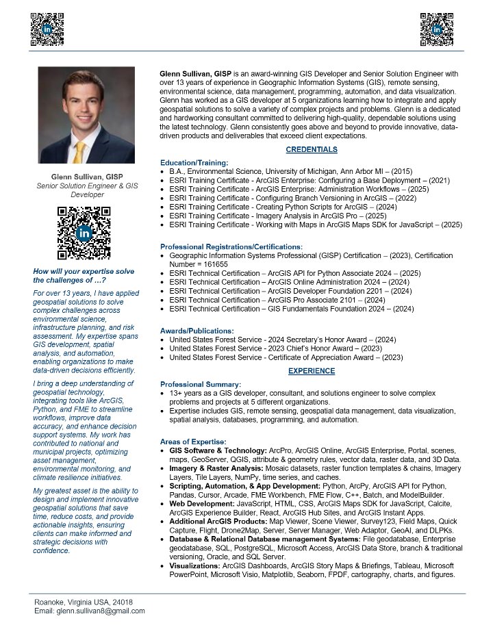 First page of Glenn Sullivan's resume