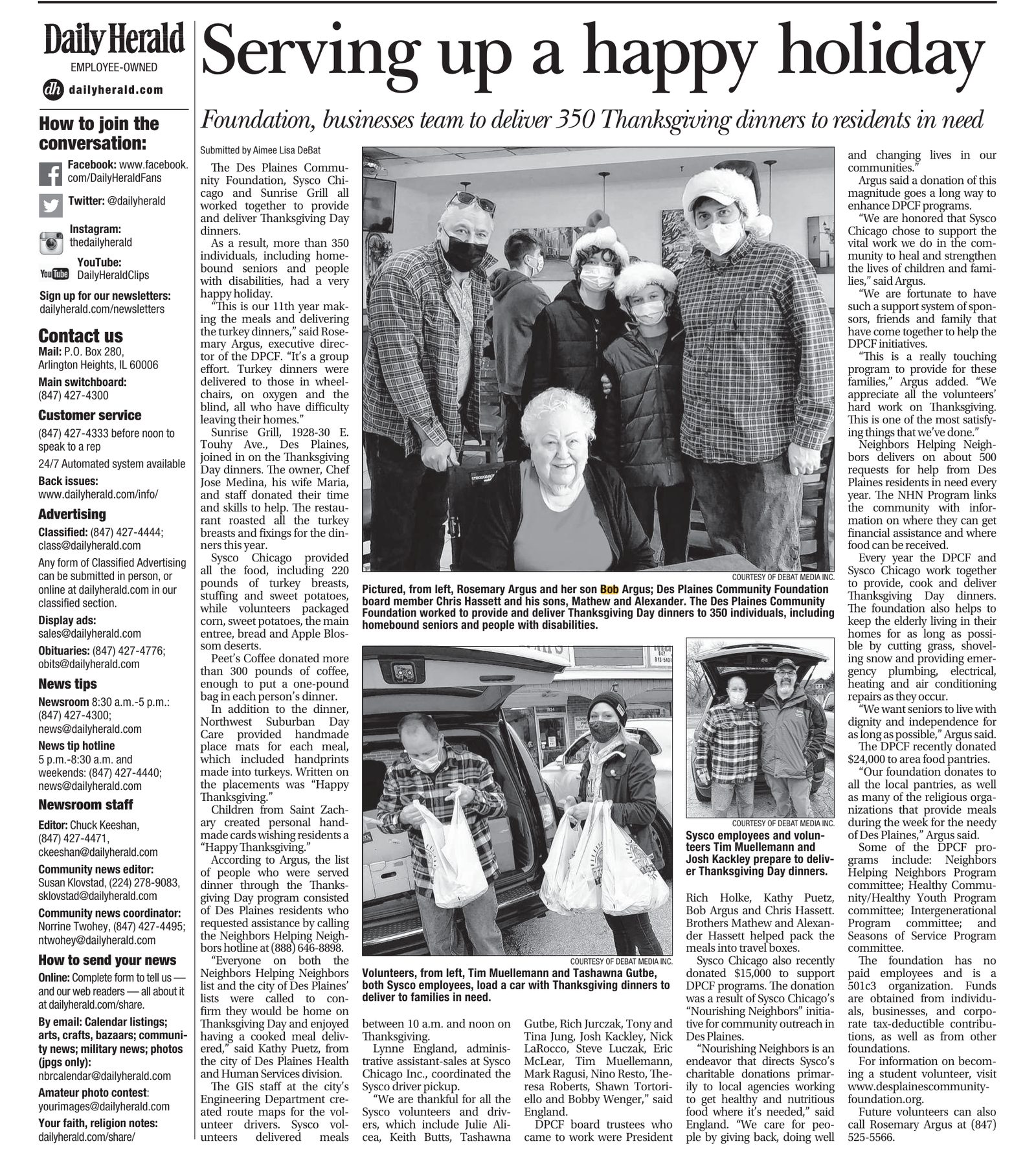 Daily Herald, December 17, 2021: Serving up a happy holiday, Des Plaines Community Foundation delivers 350 Thanksgiving dinners